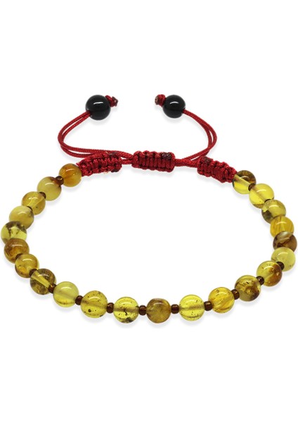 Makrome Örgülü Küre Kesim Sarı Renk Fosilli Doğal Damla Kehribar Kadın Bileklik fiyatları