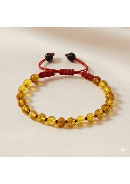 Makrome Örgülü Küre Kesim Sarı Renk Fosilli Doğal Damla Kehribar Kadın Bileklik indirimleri