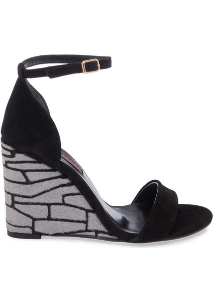 Siyah Hakiki Süet Deri Kadın Dolgu Topuklu Ayakkabı - K24Y1AY67251-A01