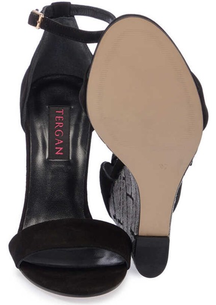 Siyah Hakiki Süet Deri Kadın Dolgu Topuklu Ayakkabı - K24Y1AY67251-A01