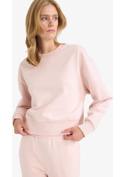 Boxy Fit Bisiklet Yaka Basic Düz Sweatshirt B8568AX25AU