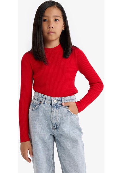 Kız Çocuk Fitted Bisiklet Yaka Triko Kazak E9849A825AU