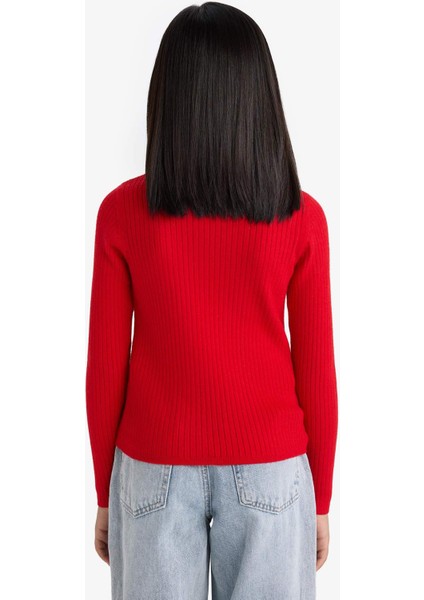 Kız Çocuk Fitted Bisiklet Yaka Triko Kazak E9849A825AU