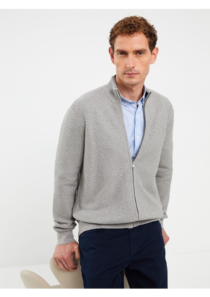 Yeni Sezon Standart Kalıp Dik Yaka Erkek Triko Hırka