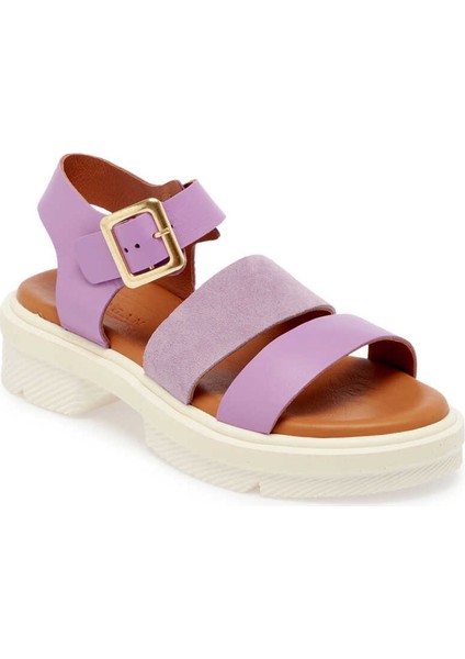 Lila Hakiki Deri Kadın Sandalet - K24Y1SN67261-S1T