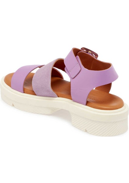 Lila Hakiki Deri Kadın Sandalet - K24Y1SN67261-S1T