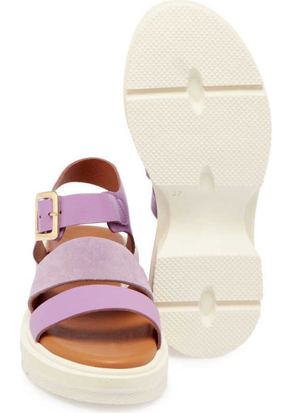 Lila Hakiki Deri Kadın Sandalet - K24Y1SN67261-S1T