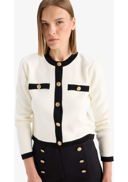 Regular Fit Bisiklet Yaka Düğmeli Triko Hırka C1482AX25AU