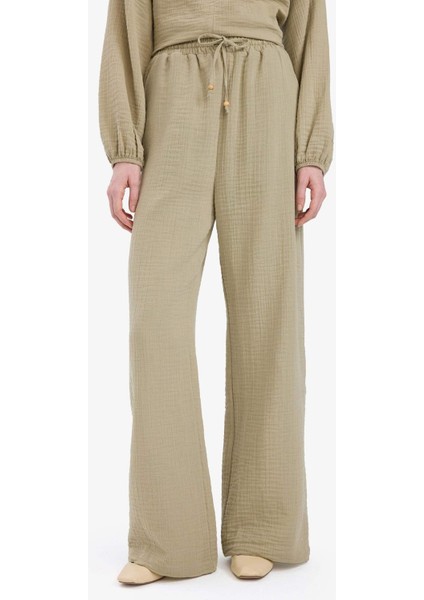 Wide Leg Müslin Kumaş Palazzo Pantolon Çift Cepli Yüksek Bel Geniş Paça E3934AX25SM