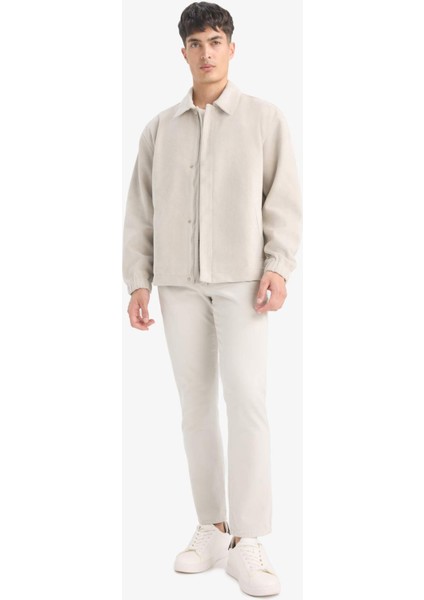 Oversize Geniş Kalıp Gömlek Yaka Çıtçıtlı Fermuarlı İç Cepli Süet Mont