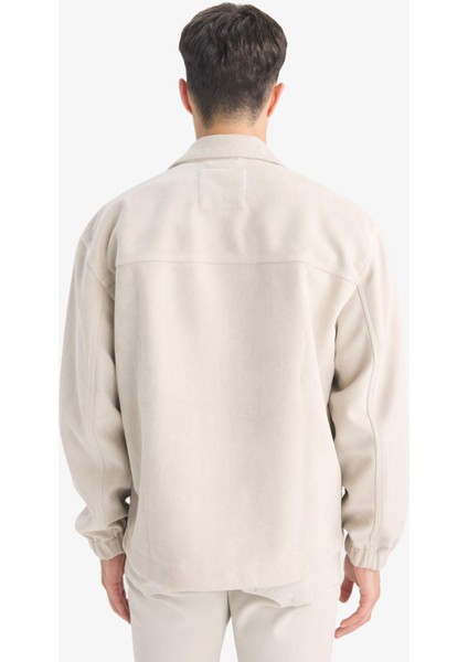 Oversize Geniş Kalıp Gömlek Yaka Çıtçıtlı Fermuarlı İç Cepli Süet Mont