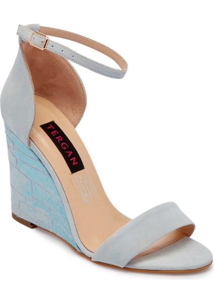 Mavi Hakiki Süet Deri Kadın Dolgu Topuklu Ayakkabı - K24Y1AY67251-F60