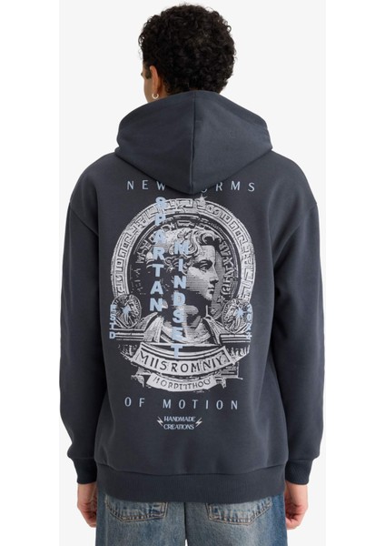 Boxy Fit Kapüşonlu Sırt Baskılı Sweatshirt F2109AX25AU