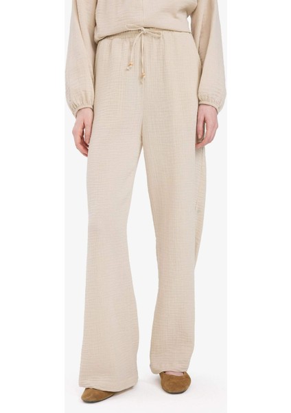 Wide Leg Müslin Kumaş Palazzo Pantolon Çift Cepli Yüksek Bel Geniş Paça E3934AX25SM