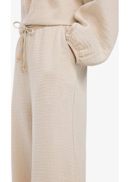 Wide Leg Müslin Kumaş Palazzo Pantolon Çift Cepli Yüksek Bel Geniş Paça E3934AX25SM