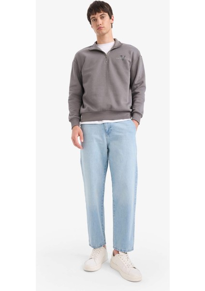 Vikings Valhalla Boxy Fit Dik Yaka Yarım Fermuarlı Sırt Baskılı Sweatshirt E9324AX25AU