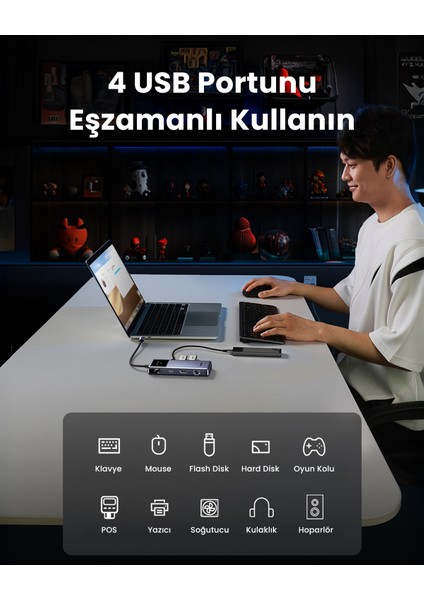 7-In-1 Type-C Giriş 1xusb-C 100W Pd, 1x4K/60Hz Hdmı, 1xusb-A 3.0, RJ45, Sd, Tf Port Çoklayıcı Hub, 45155