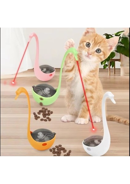 Lazerli Kuğu Kedi Oyuncağı – Hareketli Hacıyatmaz & Mama Dağıtıcı – Etkileşimli Egzersiz Oyuncağı indirimleri