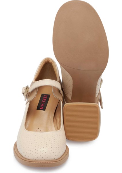 Bej Hakiki Deri Kadın Topuklu Ayakkabı - K24I1AY67291-A25