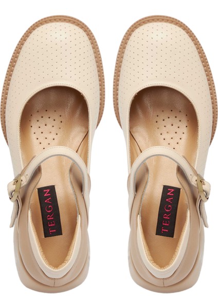 Bej Hakiki Deri Kadın Topuklu Ayakkabı - K24I1AY67291-A25