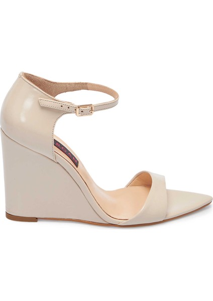 Bej Rugan Hakiki Deri Kadın Dolgu Topuklu Ayakkabı - K24Y1AY67252-A54
