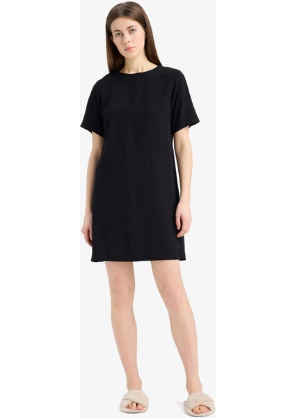 Bisiklet Yaka Basic Düz Kısa Kollu Mini Yazlık Elbise F1835AX25SM