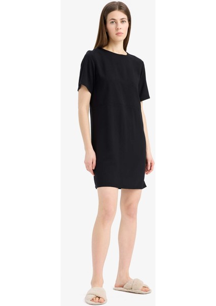 Bisiklet Yaka Basic Düz Kısa Kollu Mini Yazlık Elbise F1835AX25SM