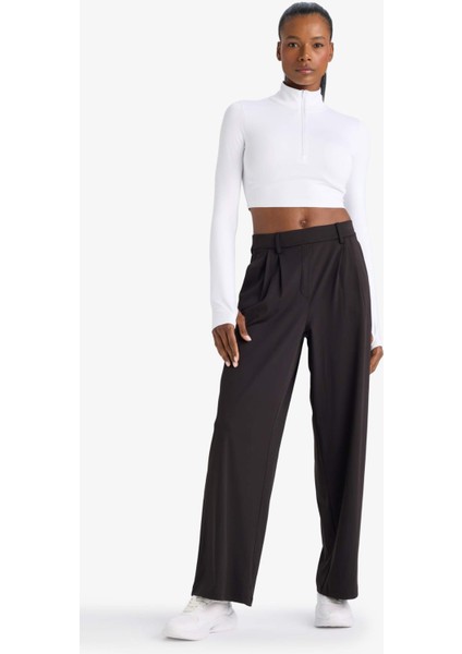 Fit Slim Fit Dar Kesim Fermuarlı Dik Yaka İçi Yumuşak Tüylü Esnek Kumaş Uzun Kollu Tişört