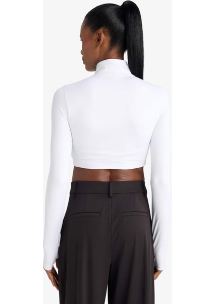 Fit Slim Fit Dar Kesim Fermuarlı Dik Yaka İçi Yumuşak Tüylü Esnek Kumaş Uzun Kollu Tişört