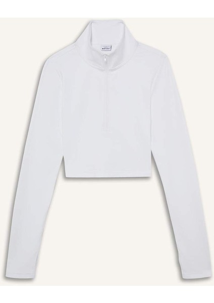 Fit Slim Fit Dar Kesim Fermuarlı Dik Yaka İçi Yumuşak Tüylü Esnek Kumaş Uzun Kollu Tişört