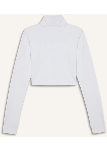 Fit Slim Fit Dar Kesim Fermuarlı Dik Yaka İçi Yumuşak Tüylü Esnek Kumaş Uzun Kollu Tişört