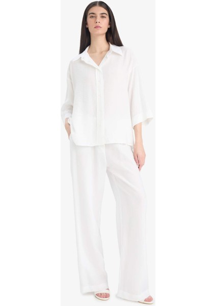 Oversize Geniş Kalıp Krinkıl Kumaş Uzun Kollu Gömlek F2316AX25SM