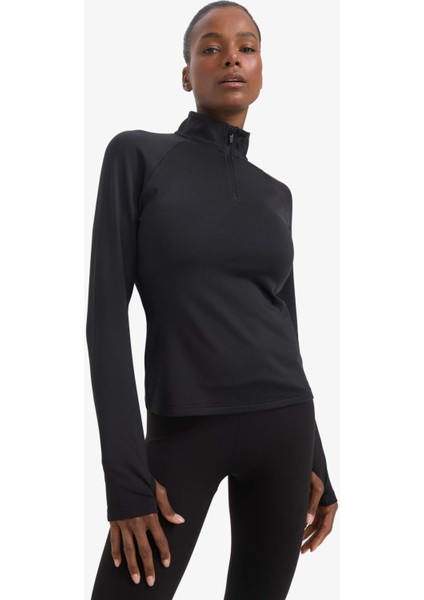 Fit Standart Fit Dik Yaka Fermuarlı İçi Yumuşak Tüylü Sporcu Uzun Kollu Tişört