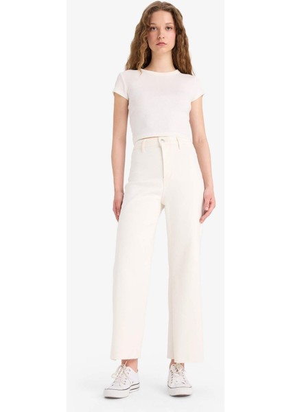 Culotte Yüksek Bel Paça Ucu Kesik Crop Jean Pantolon