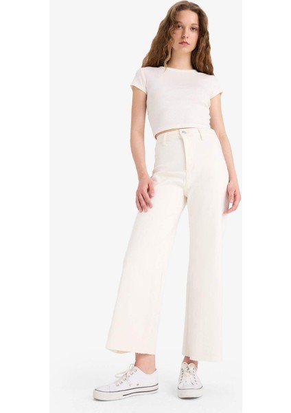 Culotte Yüksek Bel Paça Ucu Kesik Crop Jean Pantolon