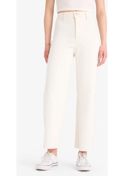 Culotte Yüksek Bel Paça Ucu Kesik Crop Jean Pantolon