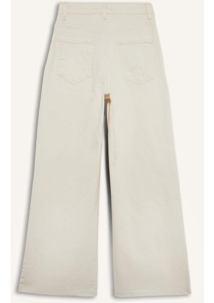 Culotte Yüksek Bel Paça Ucu Kesik Crop Jean Pantolon