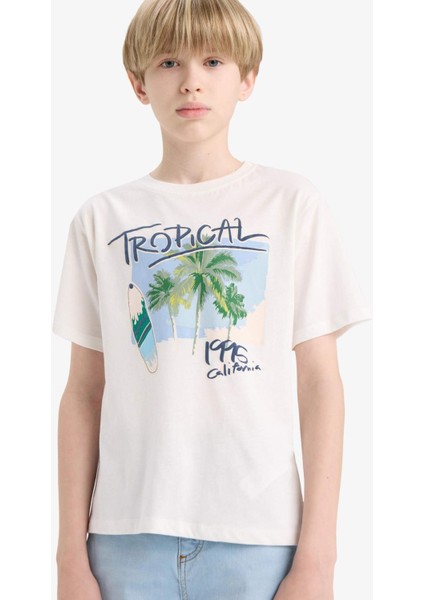 Erkek Çocuk Bisiklet Yaka Baskılı Kısa Kollu Tişört E8456A825HS