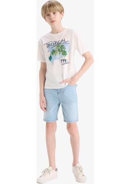 Erkek Çocuk Bisiklet Yaka Baskılı Kısa Kollu Tişört E8456A825HS