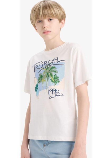 Erkek Çocuk Bisiklet Yaka Baskılı Kısa Kollu Tişört E8456A825HS