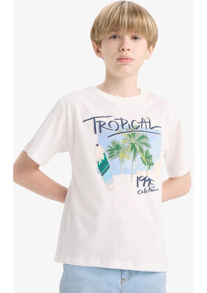 Erkek Çocuk Bisiklet Yaka Baskılı Kısa Kollu Tişört E8456A825HS