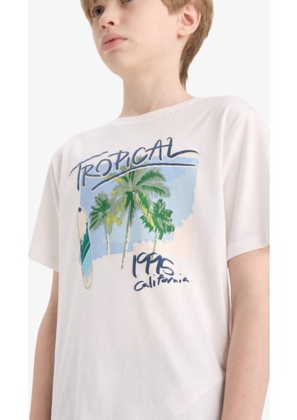 Erkek Çocuk Bisiklet Yaka Baskılı Kısa Kollu Tişört E8456A825HS