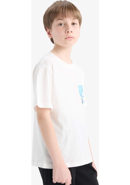 Erkek Çocuk Bisiklet Yaka Sırt Baskılı Kısa Kollu Tişört