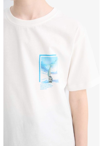 Erkek Çocuk Bisiklet Yaka Sırt Baskılı Kısa Kollu Tişört