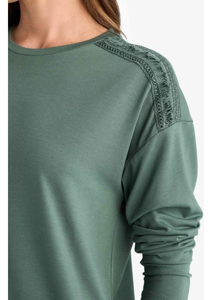 Regular Fit Bisiklet Yaka Basic Düz Uzun Kollu Tişört