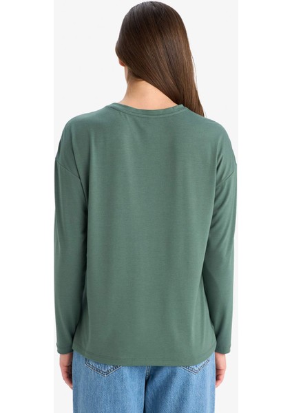 Regular Fit Bisiklet Yaka Basic Düz Uzun Kollu Tişört