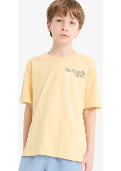 Erkek Çocuk Bisiklet Yaka Baskılı Kısa Kollu Tişört