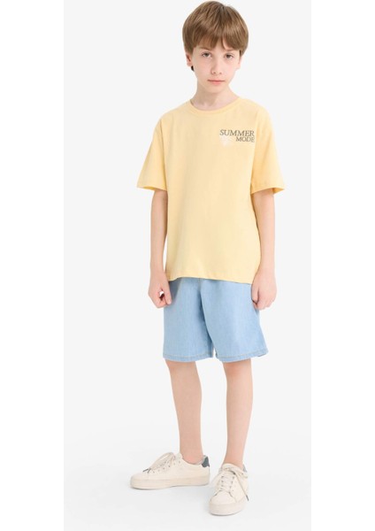 Erkek Çocuk Bisiklet Yaka Baskılı Kısa Kollu Tişört