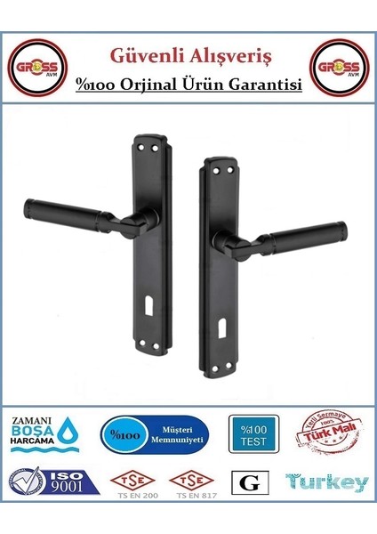 Mat Siyah İç Oda Kapı Kolu - 1 Takım Ön ve Arka