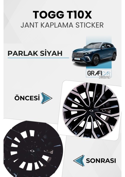 Togg T10X Jant Kaplama Sticker Set - Parlak Siyah
